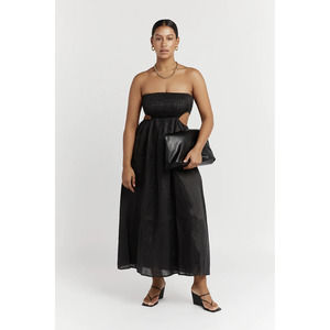 Dissh Black Nell Smocked Cutout Strapless Linen Dress Size 8/US 4